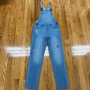 OshKosh B’gosh Girl Light Blue Denim Overalls Factory Distressed with Patches